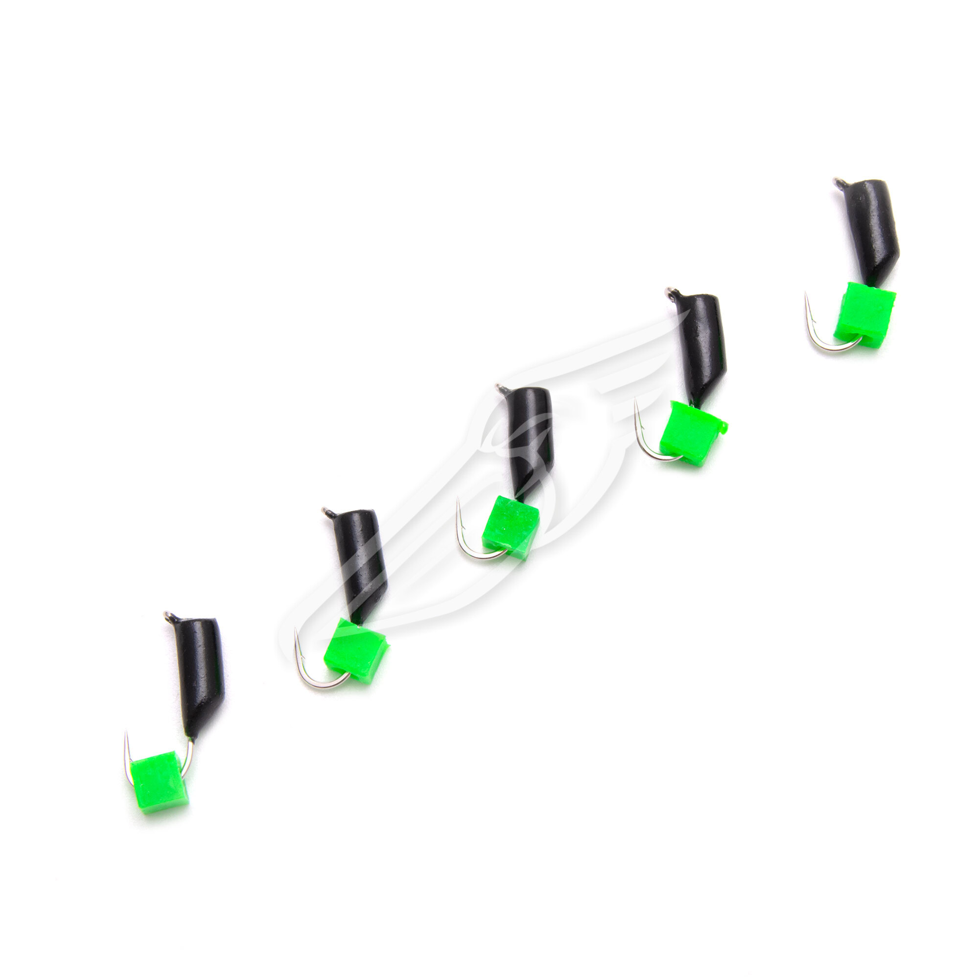 Мормышка безнасад. ЯМАН "Гвоздекубик" черный, d-3 мм, вес 0,85 г, ядреный кубик зеленый (уп. 5 шт.)