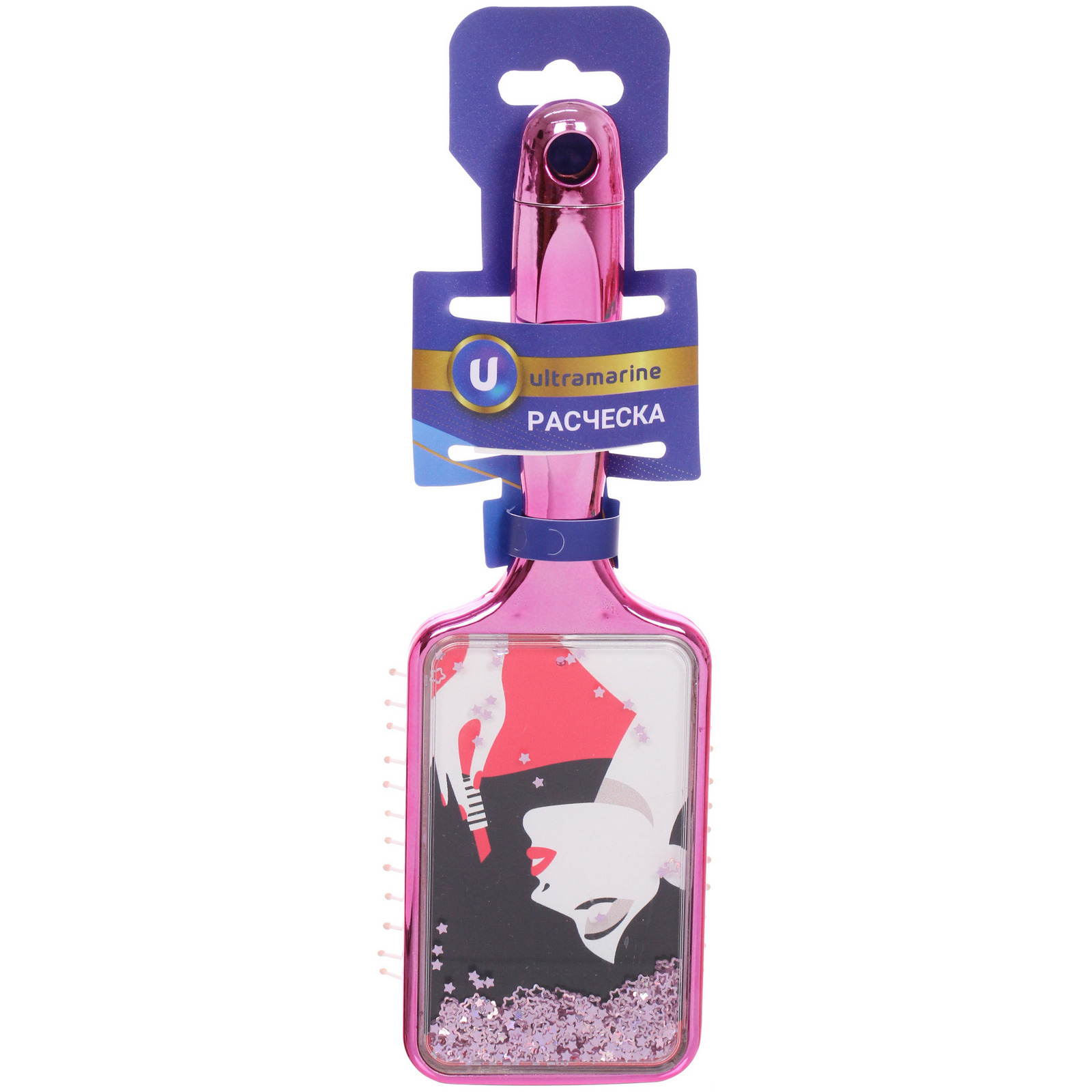 Расческа массажная зеркальная "Animals", принт девушки, микс 4 цвета, 7*23.5см, (блистер Ultramarine)