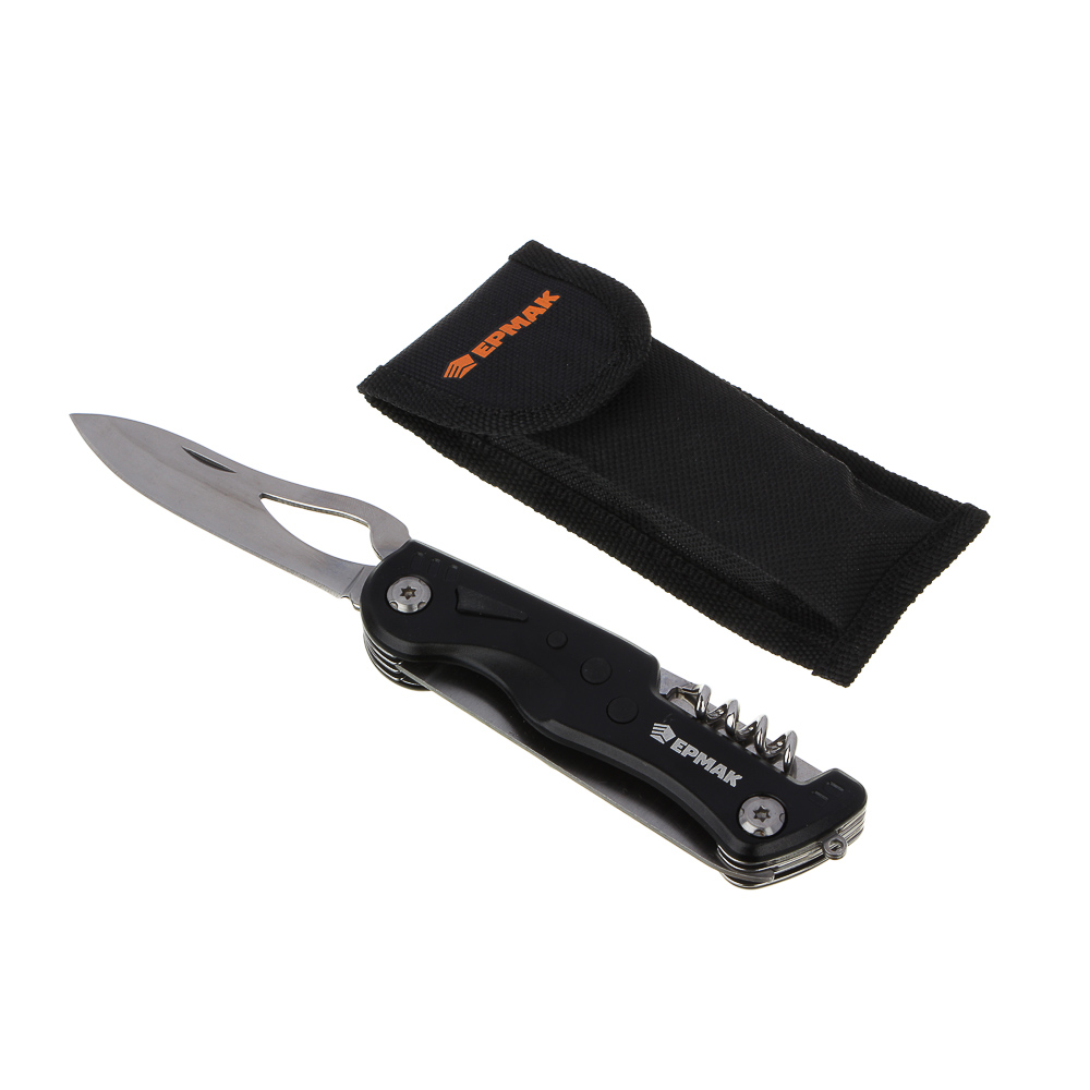 ЕРМАК Нож перочинный многофункциональный, 9 функций, 18.5см, нерж. сталь.