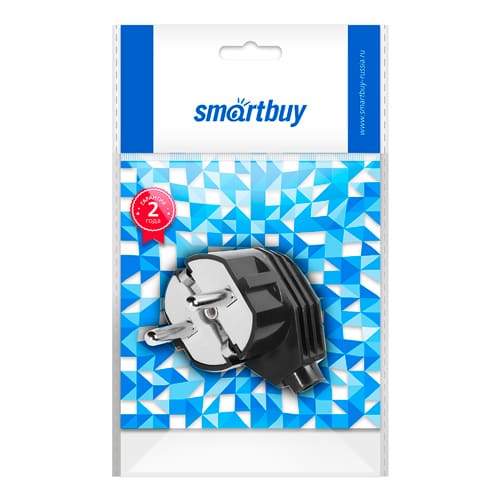 Вилка электр. угловая с/з 16А Smartbuy, SBE-16-P02-b, черная, 5/50