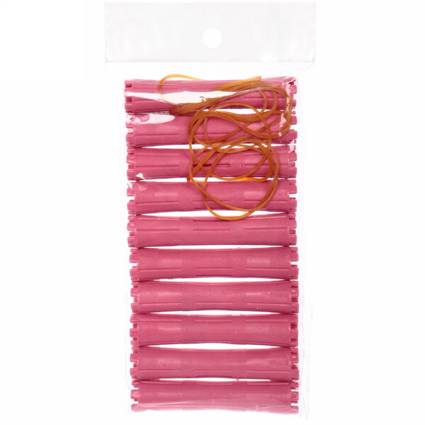 Бигуди пластмассовые-коклюшки с резинками 10шт d-1.8см "KUDRI", цвет розовый, (прозрачный пакет с подвесом)