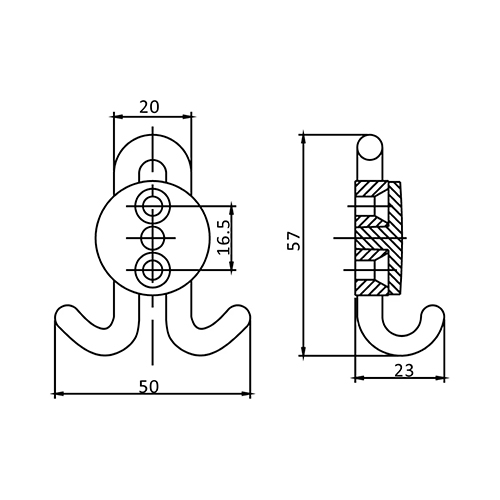 Крючок мебельный Trodos "DMZ-30020", 2-рожковый, сплав ЦАМ, хром, хедер