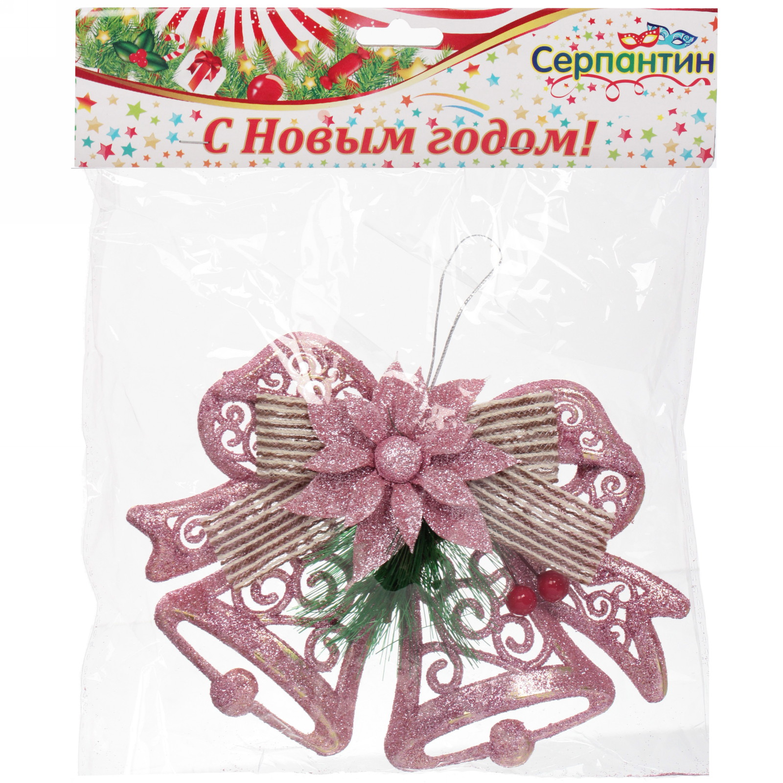 Украшение подвесное "Колокольчик с цветочком" 18*14 см, розовое золото