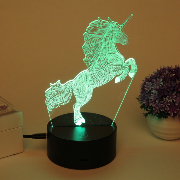 Светильник ночник "3D-Волшебный Единорог" на пластиковой подставке, с включателем USB