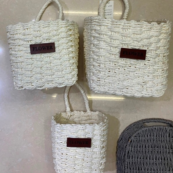 Корзинки интерьерные для хранения 3шт в наборе с петелькой "Эллория", цвет серый, 12*11/15*14/16*17см (лейбл)