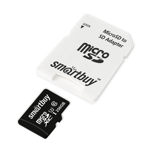 micro SDXC карта памяти Smartbuy 256GB Pro Class 10/U3; R/W:90/70 MB/s (с адаптером SD)
