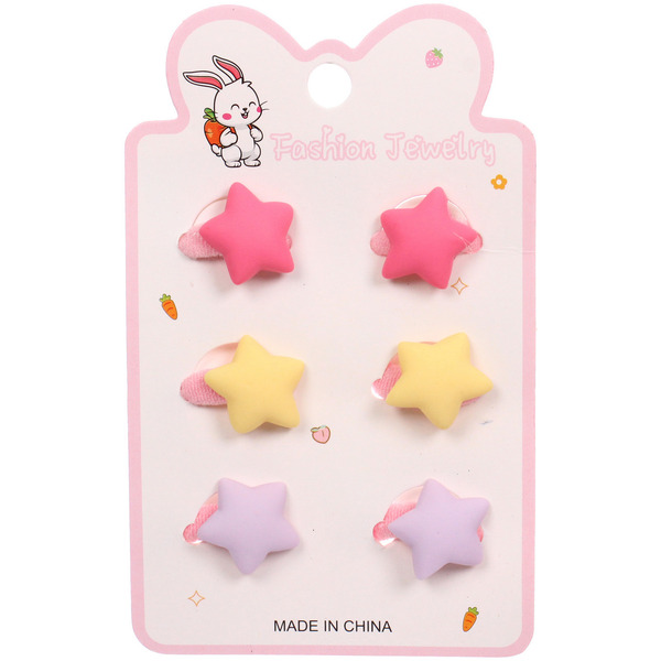 Резинки для волос детские 6шт "БАМБИ БУМ Маттэ", Звёздочки, микс 6 цветов, d-2.см/12*7.5см 