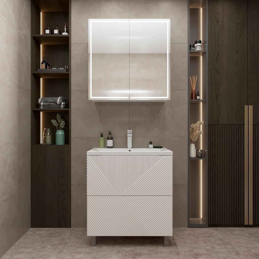 Тумба д/ванной "ВЕКТОР-75" (ОТДЕЛЬНО ПРИОБРЕТАЕТСЯ РАКОВИНА) "push-to-open"под раковину Нелли-75 (MIXLINE) (ПВХ) (раковина в комплект не входит)