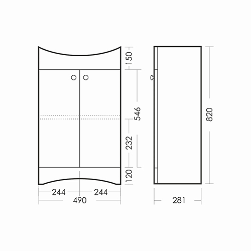 Тумба+Раковина SANITA Аттика 500, Эконом, 2 двери, белый, 1/1