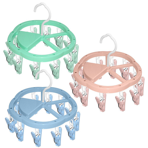 Вешалка  с 12 прищепками (цветок) d23 см 3цв