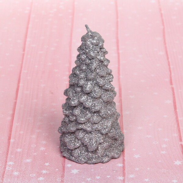 Свеча новогодняя "Сказочная ёлочка" 5,5х10 см, серебро