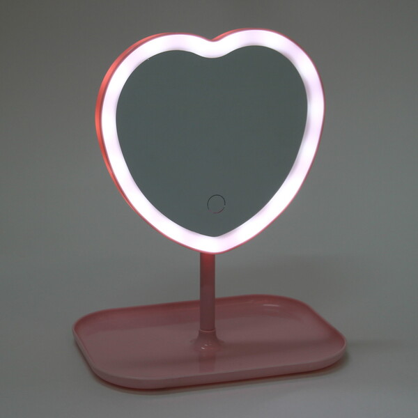 Зеркало настольное с подсветкой на подставке "Mary Touch - Heart", цвет розовый, USB, 20*29см