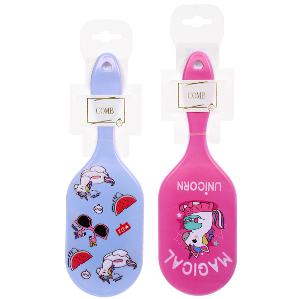Расческа массажная овальная "КОТИКИ", микс 4 дизайна, 23*7,5см (PVC подвес)