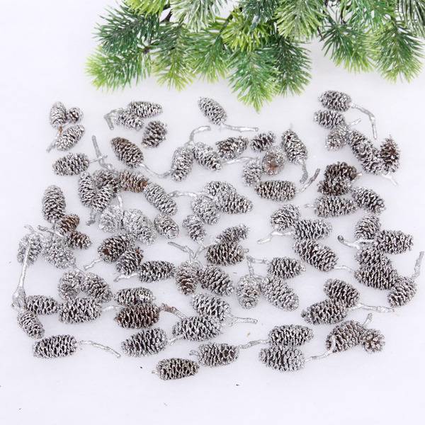 Композиция для декора "Блестящие шишки" 11*11*12 см (150 гр), серебро