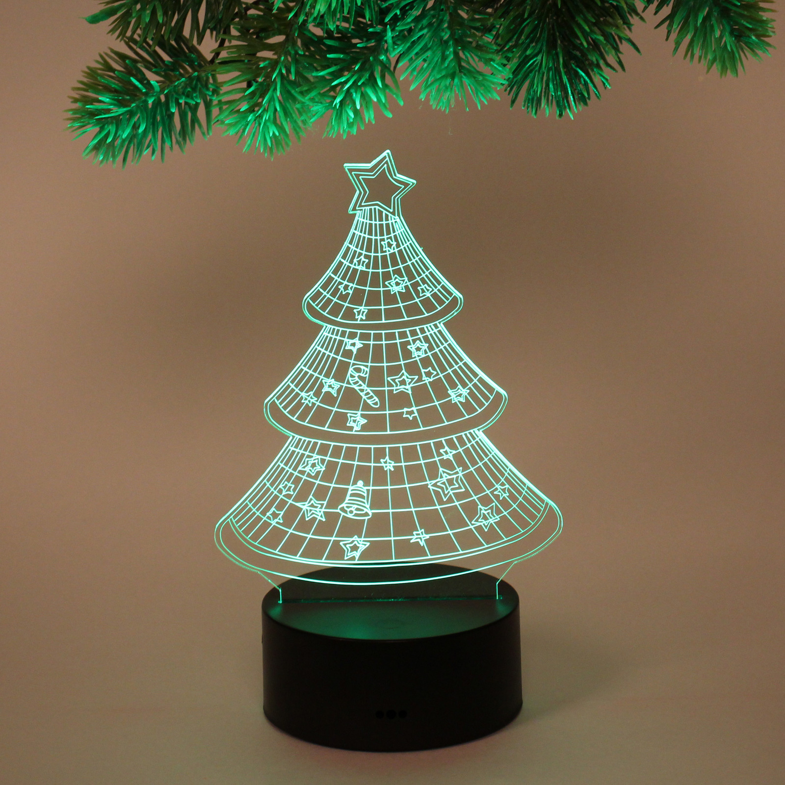 Светильник ночник "3D-Ёлочка" на пластиковой подставке, с включателем USB