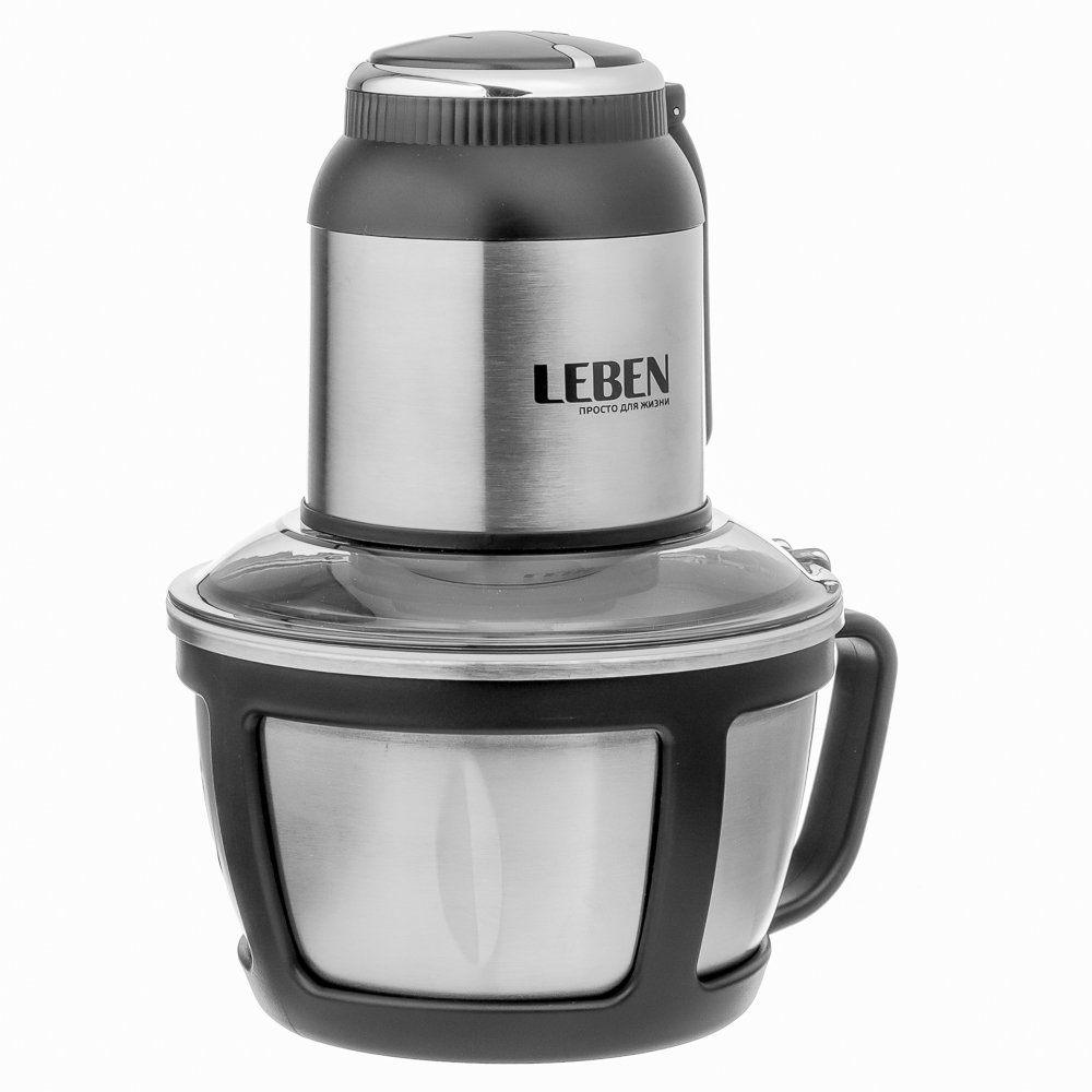 Блендер переносной (измельчитель) с металлической чашей LEBEN, 2 литра, 4 ножа, 300Вт, 220-240В