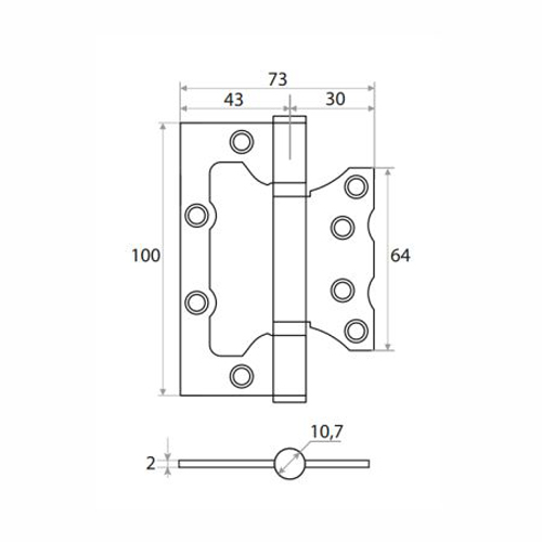 Петля накладная Vrata 100х75х2,0 без врезки, б/к, золото матовый