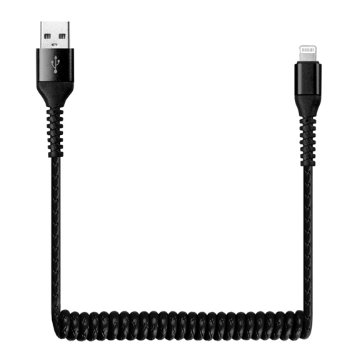 Дата-кабель Smartbuy USB - 8-pin для Apple, спиральный, длина 1,0 м, черный (iK-512sp black)/500