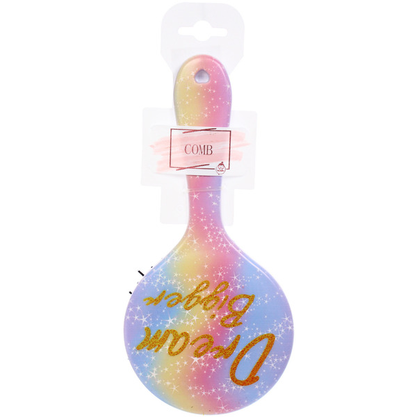 Расческа массажная круглая "ТВОИ МЕЧТЫ", микс 4 дизайна, 22*10см (PVC подвес)