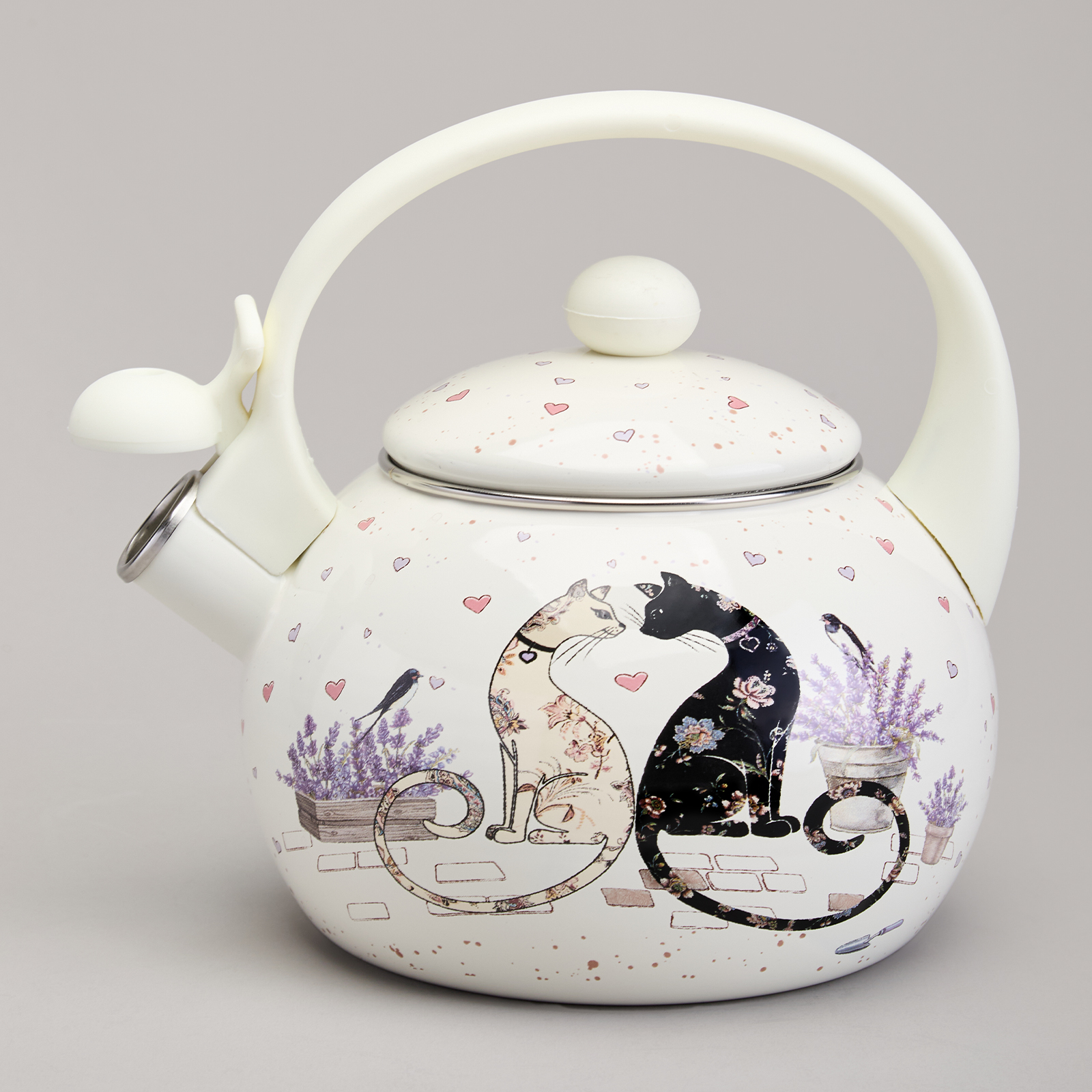 ЧАЙНИК AGNESS ЭМАЛИРОВАННЫЙ СО СВИСТКОМ СЕРИЯ, LAVANDER CATS,  2, 2 Л