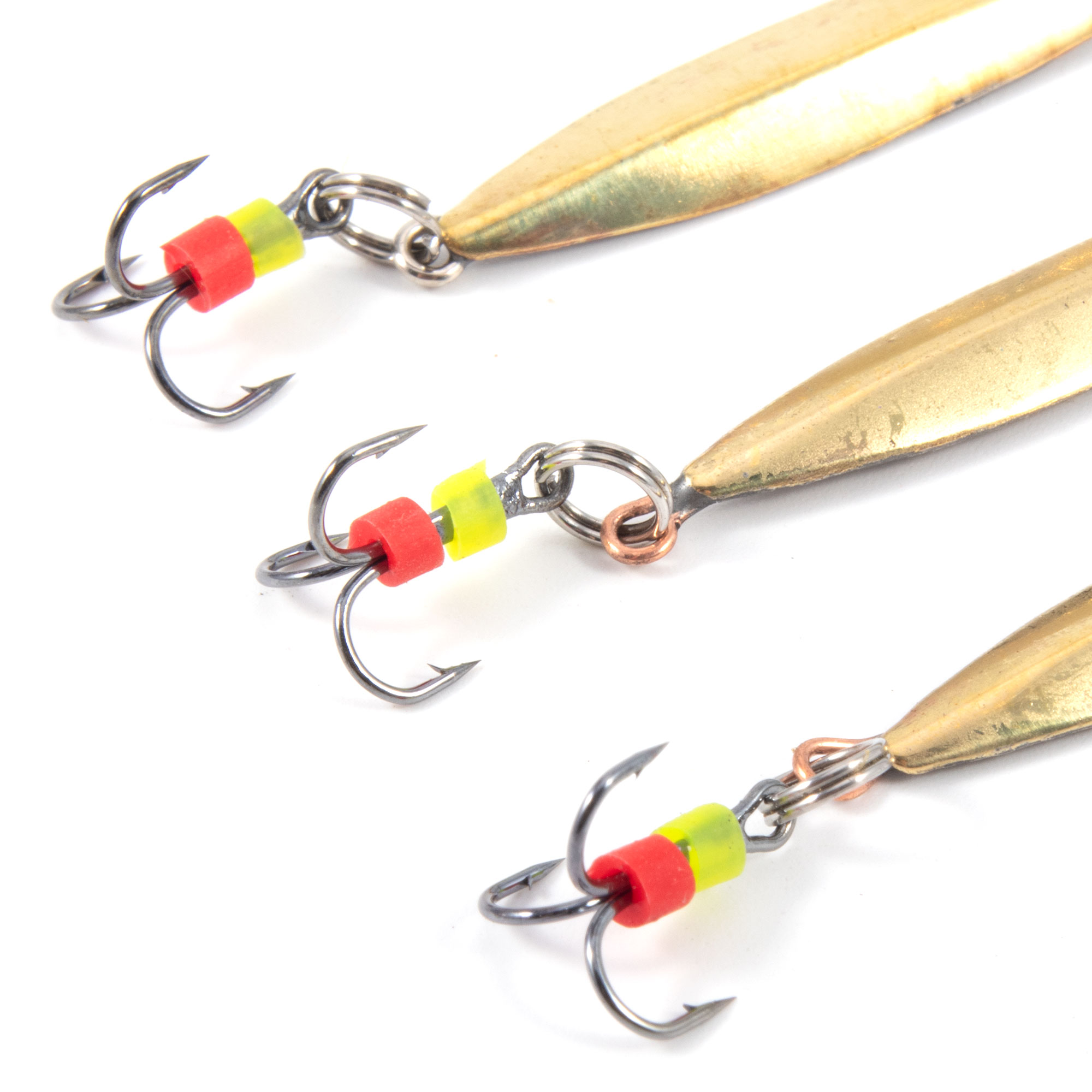 Блесна вертикальная "Яман" Отличная с тройником ,размер 40 мм, вес 3 г, цвет латунь (уп.3 шт.)/150/