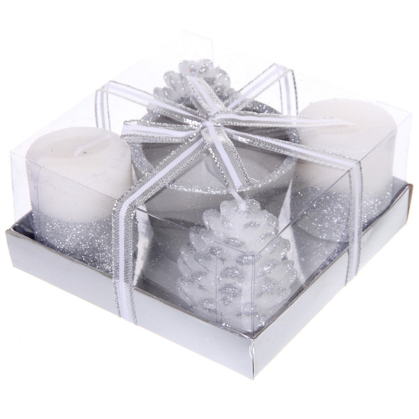 Свечи новогодние "Зимняя сказка" 11.5*11.5*5см (набор 5шт), Серебро