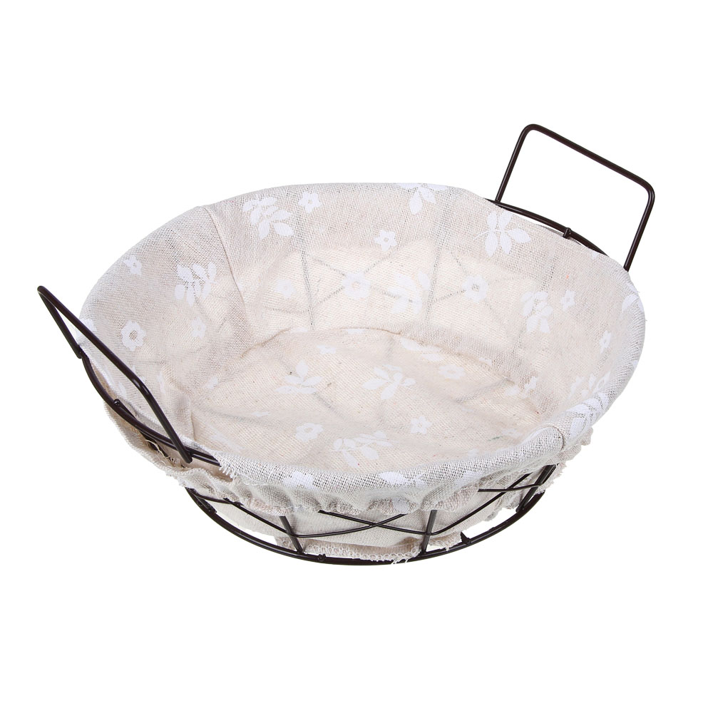 Корзина для мелочей VETTA  "Селеста", круглая, 21х21х7см, металл, лён, полиэстер, 2 дизайна