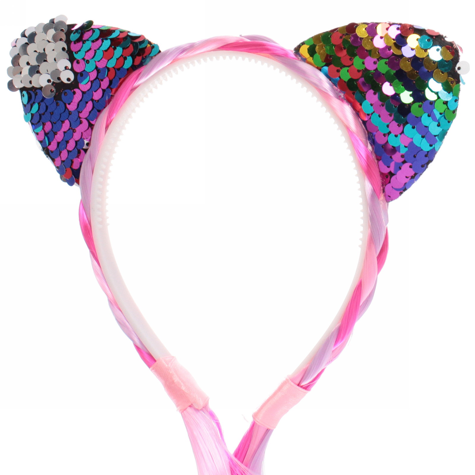 Ободок карнавальный с косой "Радужная кошка" 40 см, микс