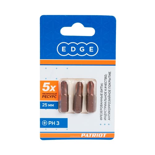 Бита EDGE by PATRIOT PH3, сталь S2, 25 мм, 3 шт в блистере