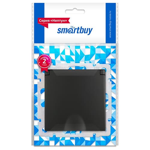 Розетка с заземлением и крышкой 16 А, черная "Нептун" (SBE-05b-16-S1-ZK)