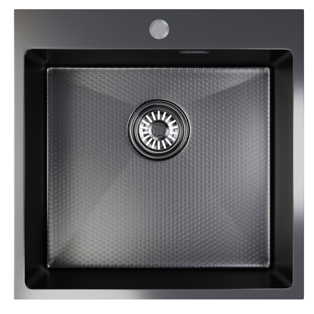 Мойка настол.монтаж 50х50 (2,0) вып 3 1/2  MIXLINE ПРО 20см с сифоном (черный графит НАНО декор)