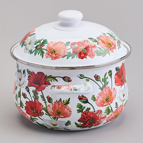 КАСТРЮЛЯ AGNESS ЭМАЛИРОВАННАЯ С ЭМАЛ.КРЫШКОЙ СЕРИЯ, МАКИ,  2.8 Л, 20*12 СМ