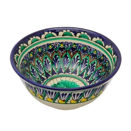 Тарелка КОСА 15,5см синяя средняя h-8 см. , ручная роспись, Риштанская керамика Узбекистан, 1/50