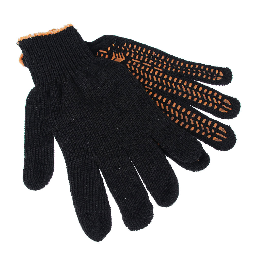 ЕРМАК Перчатки вязаные ЛЮКС х/б с ПВХ напылением, 5 нитей, черные, 62гр, 24см, подвес