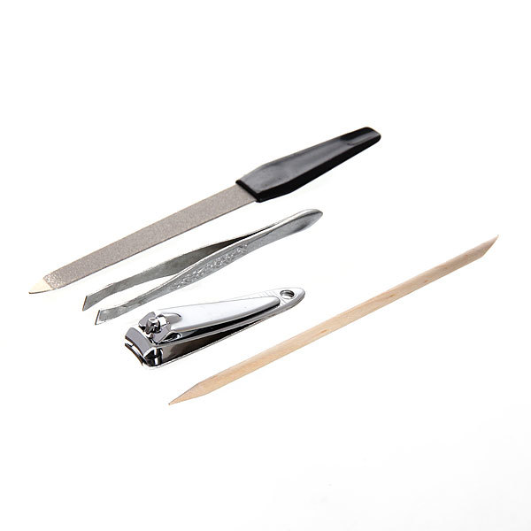 Маникюрный набор на блистере, 4 предмета "Ultramarine" (пилка металлическая, кусачки, апельсиновая палочка и пинцет)