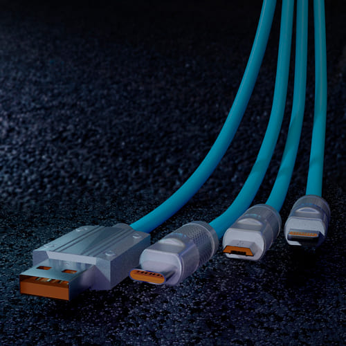 Кабель для зарядки,3-в-1 супертолстый BOLD TYPE C+LIGHTNING+MICROUSB синий, 3А, TPE, 1 м, Smartbuy