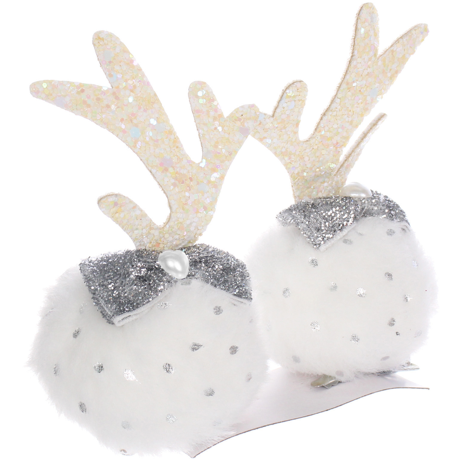 Зажим карнавальный для волос 2шт. "Бантик - Рожки олененка" 8 см, Белый