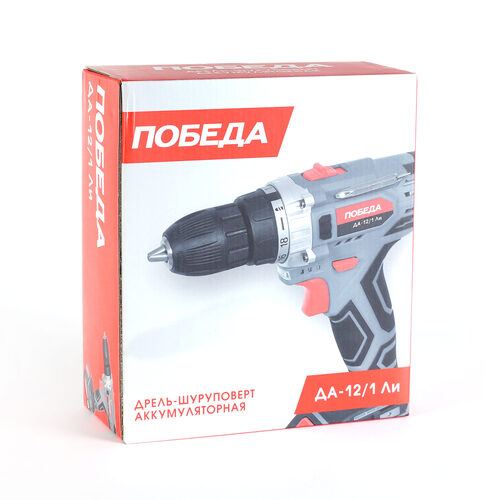 Дрель-шуруповерт аккумуляторная ПОБЕДА ДА-12/1Ли,1 АКБ, 12 В, 2.2 Ач, 32Нм, 2 скорости, коробка
