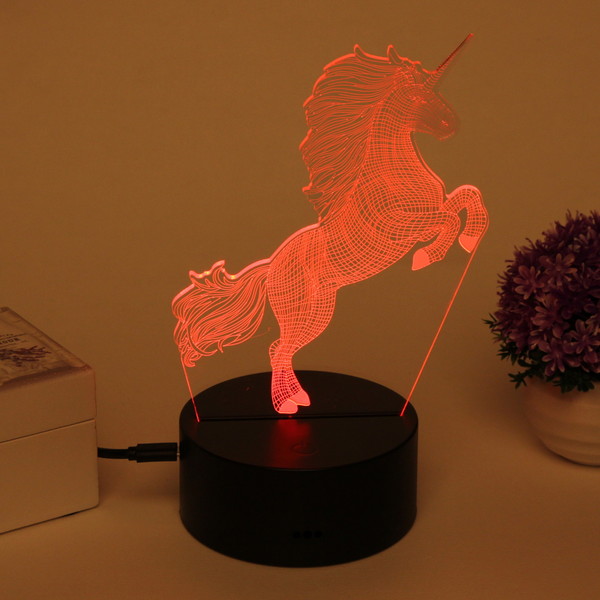 Светильник ночник "3D-Волшебный Единорог" на пластиковой подставке, с включателем USB