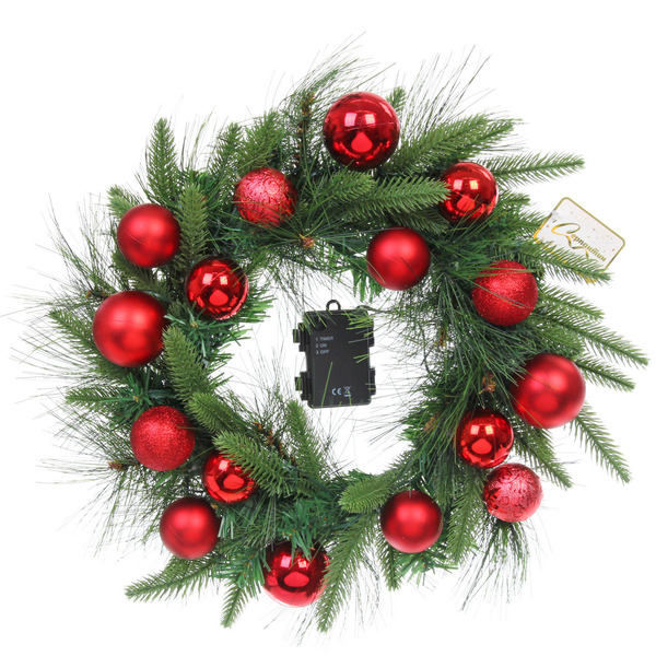 Венок хвойный "Сказочное чудо" d-40 см, ПВХ, литой ПВХ, Красный