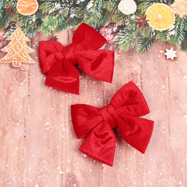 Бант на ёлку "Велюровый стиль" 12*15 см (набор 2 шт), красный