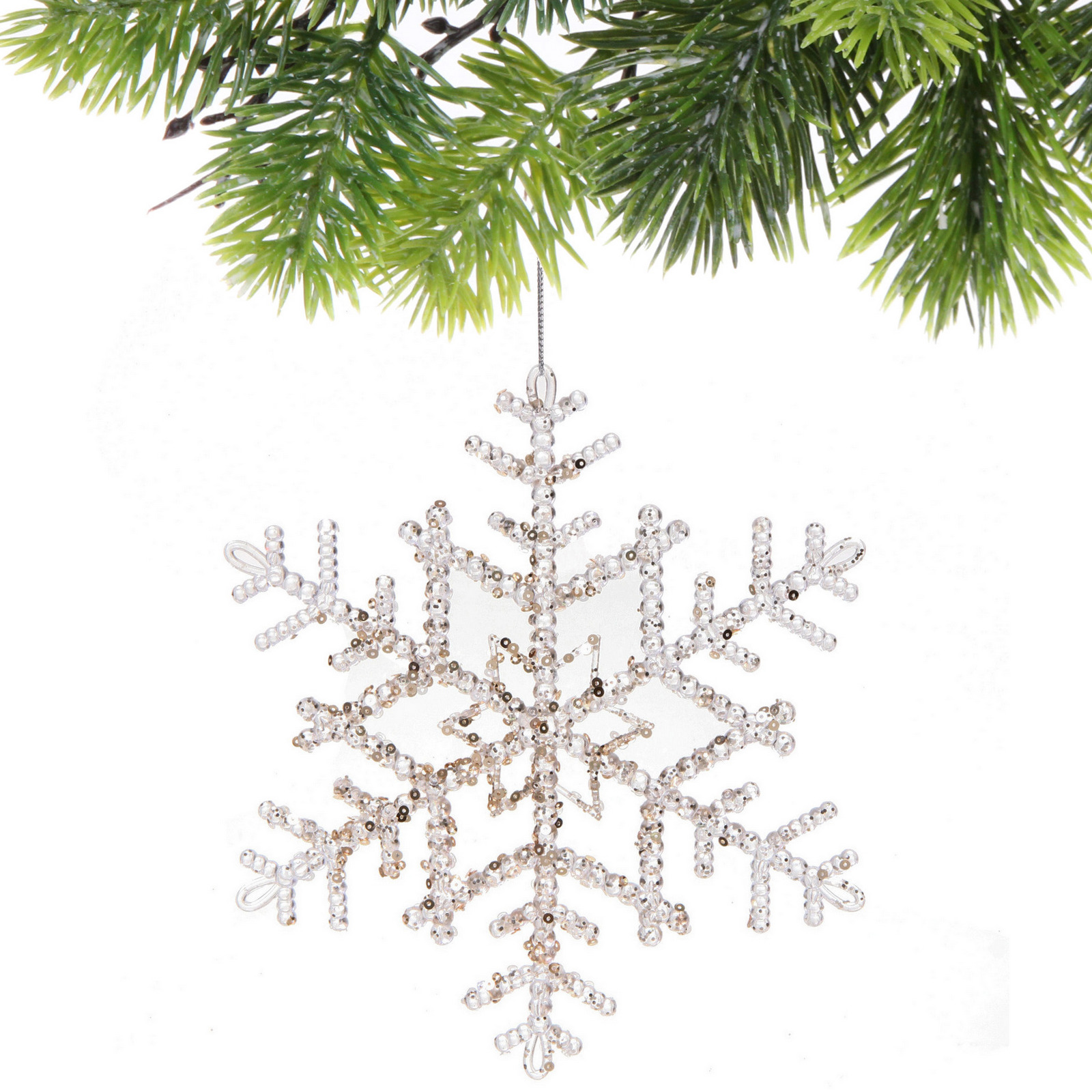 Подвеска новогодняя "Блестящая снежинка" 20 см, Белый