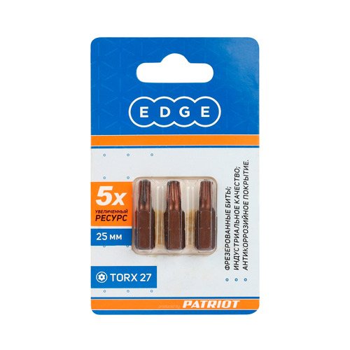 Бита EDGE by PATRIOT T27, сталь S2, 25 мм, 2 шт в блистере
