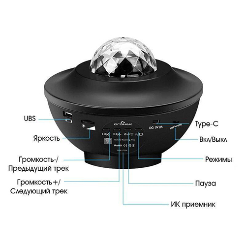 Световая установка+акустика Огонек OG-LDS30 (лазер+LED, Bluetooth,USB)