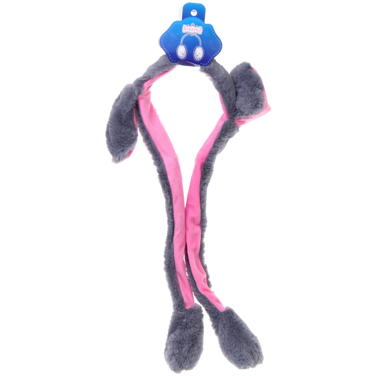 Наушники меховые светящиеся с двигающимися ушками "Salon Teplo ", зайка, цвет серый, ( подвес Ultramarine)