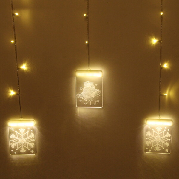 Гирлянда для дома БАХРОМА ш2,0м* в90/70см 36 ламп LED "3D Новый год",8 реж., с пультом Д/У, IP-20, Теплый белый (USB)