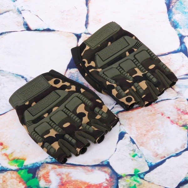 Перчатки туристические камуфляж без пальцев KF75