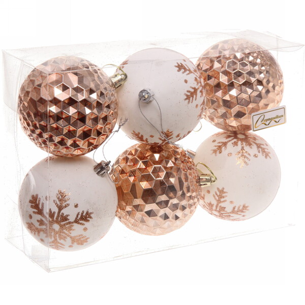 Набор шаров 8 см "Снежное сияние" (в наборе 6 шт), Шампань/Белый