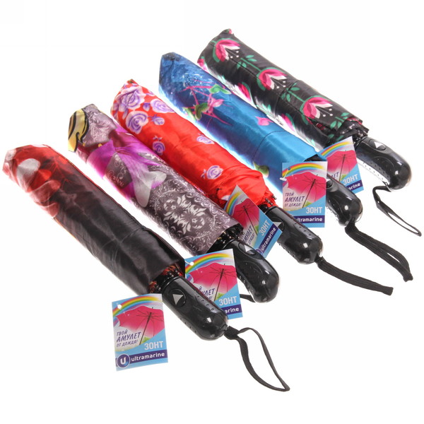 Зонт женский полуавтомат "Ultramarine - Венера", микс 6 цветов, 8 спиц, d-100см, длина в слож. виде 28см, голубые цветы