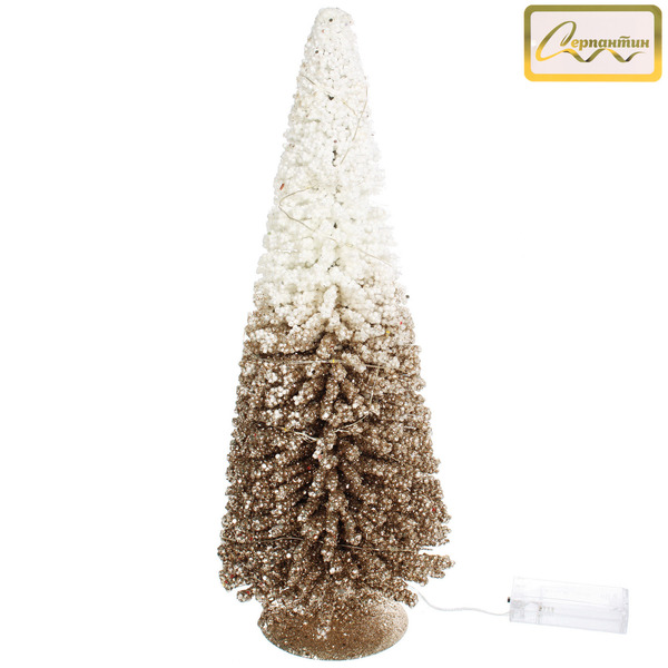 Сувенир с подсветкой "Волшебная ёлка" 15*40 см (батарейки 2 AA), Золото/Белый (свечение-теплый белый)